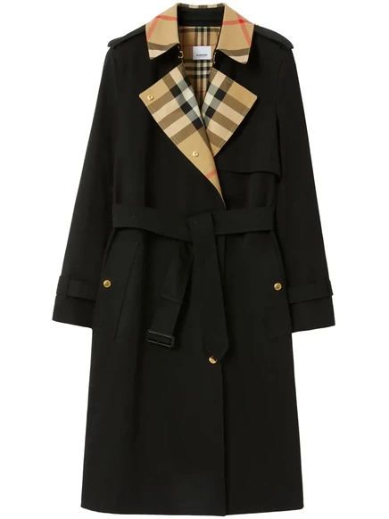 Хлопчатобумажный тренч-пальто Burberry с клетчатыми вставками black