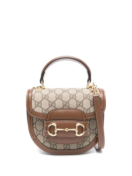 Женская сумка Gucci Horsebit 1955 мини, шоколадно-бежевый