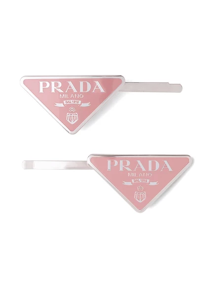 Заколки для волос с треугольным логотипом Prada (набор из двух заколок) pink