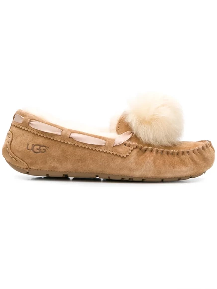Женские мокасины-тапочки UGG с помпоном, коричневые