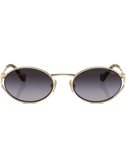 Женские солнцезащитные очки Miu Miu Eyewear овальные с логотипом, золотистые