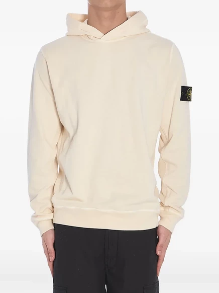 Мужское хлопковое худи Stone Island с капюшоном, бежевое