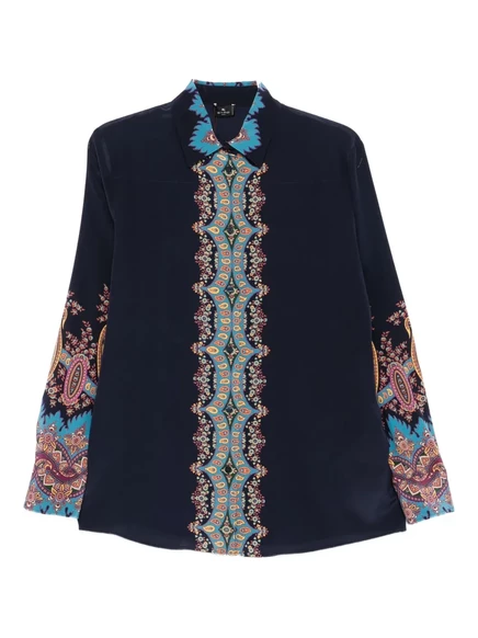 Женская шелковая рубашка Etro в пейсли, черная