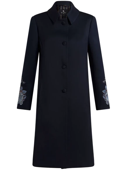 Габардиновое пальто с вышивкой ETRO blue