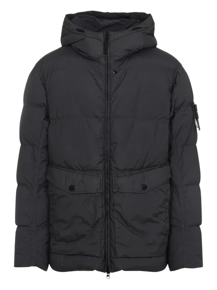 Мужской пуховик Stone Island с капюшоном, черный