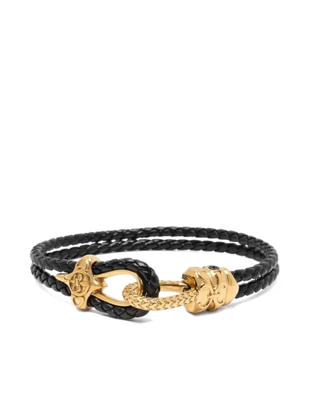 Мужской браслет Nialaya Jewelry кожаный двойной с застежкой, черный