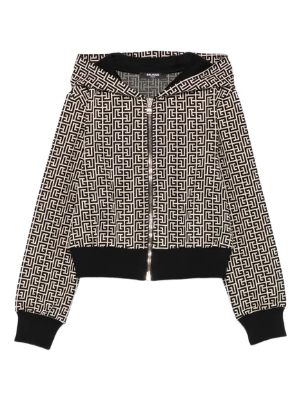 Детская толстовка BALMAIN KIDS с монограммой, бежево-черная