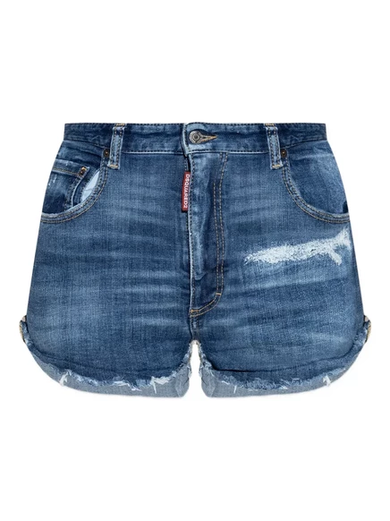 Женские джинсовые шорты DSquared2 с рваной отделкой, синие