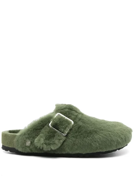 Мужские тапочки Birkenstock Boston 1774 с овчиной, зеленые