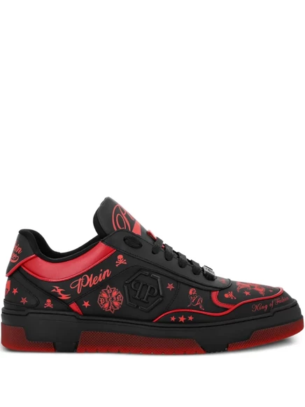 Унисекс кроссовки Philipp Plein Tattoo кожаные, черно-красные