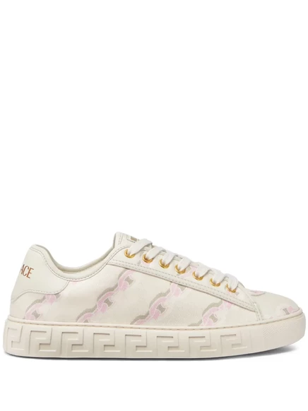 Кроссовки Versace с цепочками в полоску Greca white