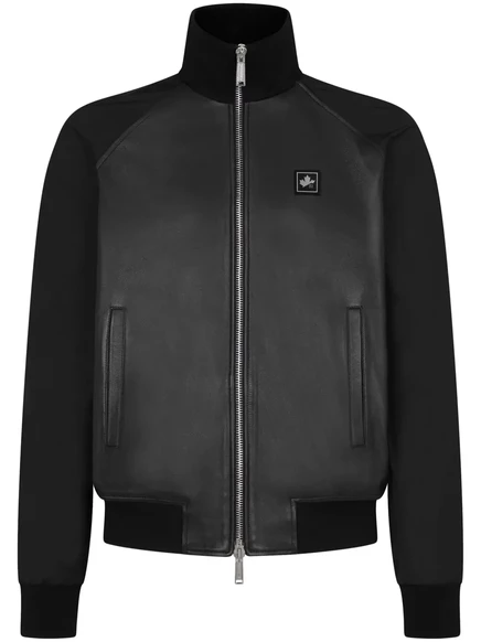 Мужская кожаная спортивная куртка DSquared2, черная