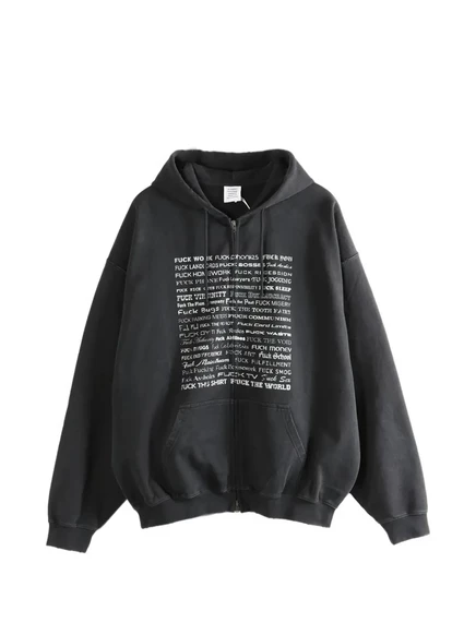 Мужское худи VETEMENTS на молнии, черное