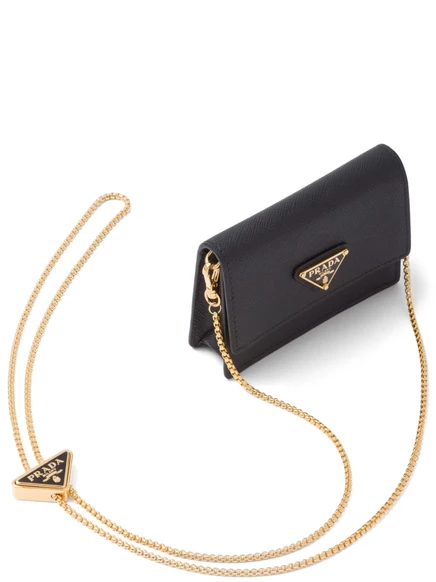 Женский кошелек Prada Saffiano на цепочке, черный