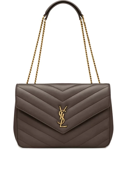 Большая сумка через плечо с шевронной цепочкой Saint Laurent Loulou grey
