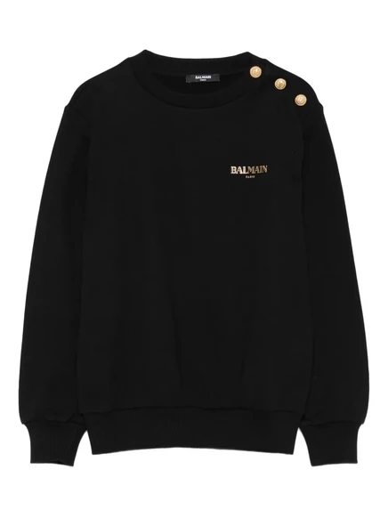 Толстовка с круглым вырезом и золотыми пуговицами Balmain Kids black