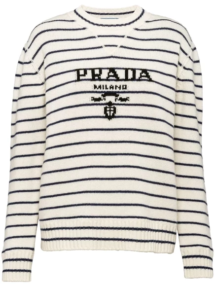 Кашемировый джемпер в полоску с логотипом Prada intarsia white