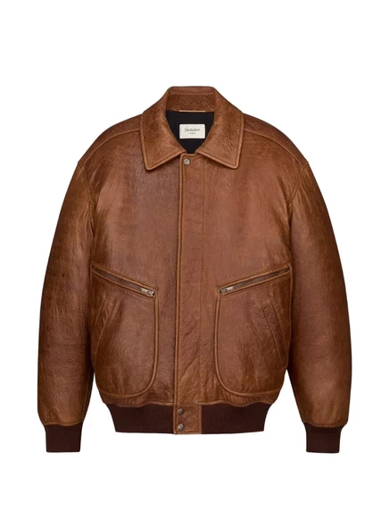 Женская кожаная куртка Saint Laurent на молнии, коричневая