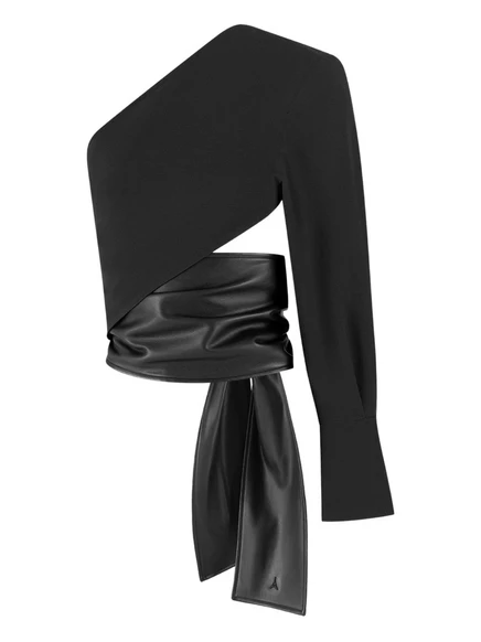 Кожаный топ с запахом Manière De Voir Coralie с одним рукавом black