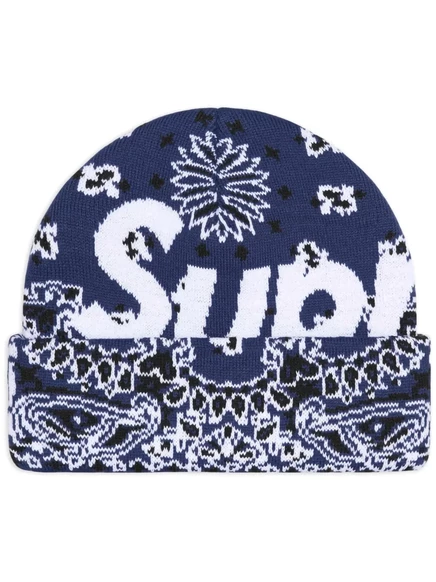 Мужская шапка-бини Supreme с бандана-принтом, темно-синяя