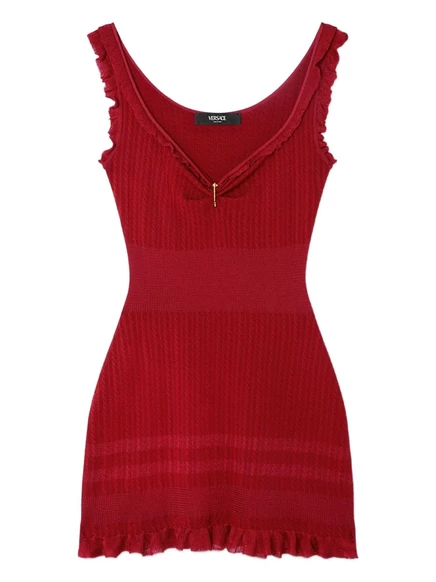 Платье в рубчик с оборками от Versace red