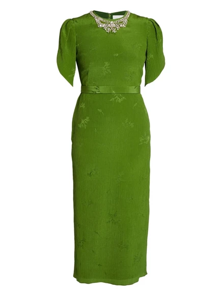 Миди-платье ERDEM с пышными рукавами green