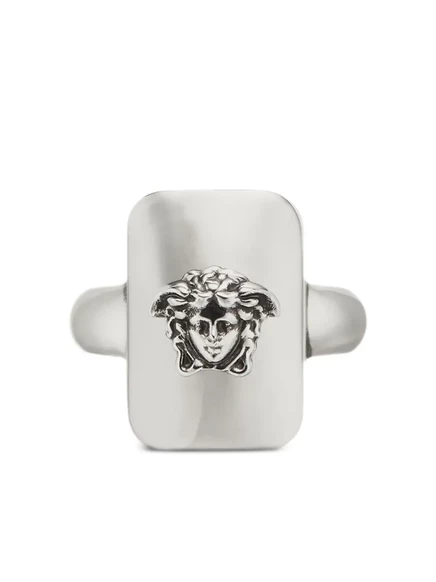 Мужское кольцо Versace Medusa квадратное, серебристое