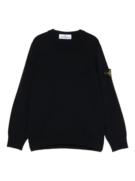 Детская шерстяная кофта Stone Island Junior с патчем, синяя