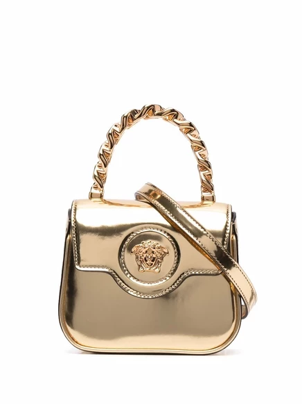 Мини-сумка из лакированной кожи Versace La Medusa gold