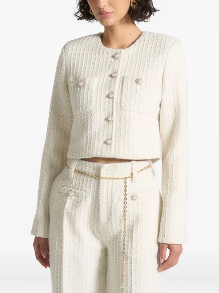 Укороченный твидовый пиджак Manière De Voir Celine, украшенный жемчугом neutrals