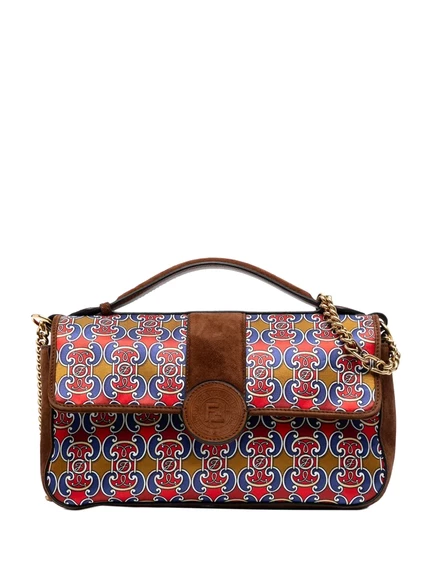 Сумка-багет Double F из атласа и замши с принтом Fendi, бывшая в употреблении в 2010-2025 годах brown