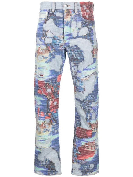 Мужские прямые джинсы Amiri Aloha Boro, синие