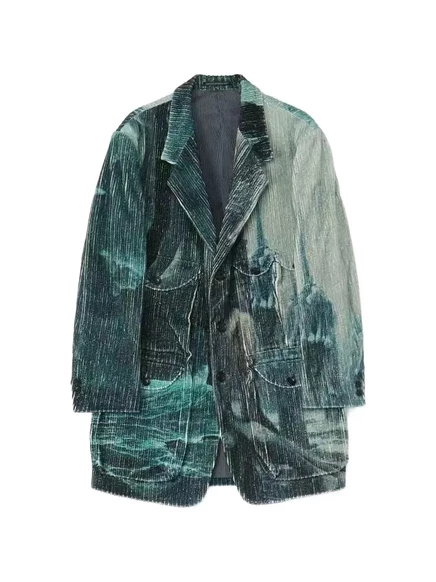 Мужское пальто Yohji Yamamoto с накладными карманами, сине-зеленое