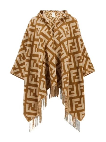 Женское пончо Fendi жаккардовое из кашемира, коричневое