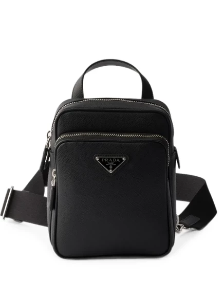 Мужской мини-рюкзак Prada из кожи сафьяно, черный