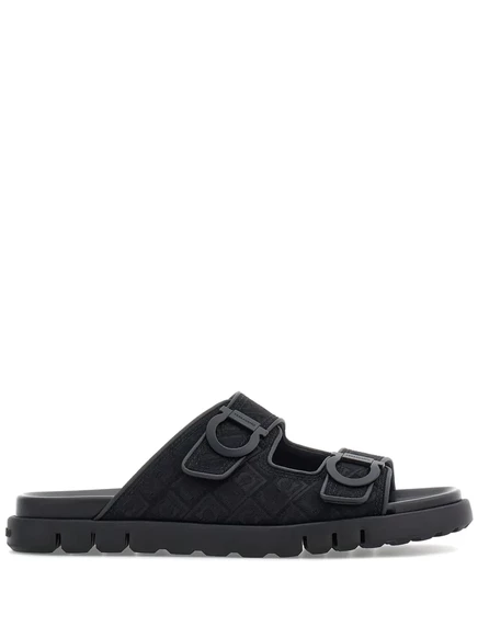 Мужские сандалии Ferragamo Gancini из жаккарда, черные