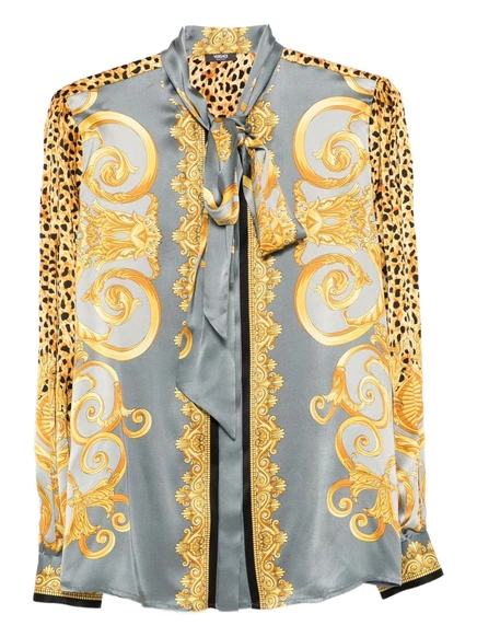 Шелковая рубашка lavallière из платка Versace cheetah foulard grey