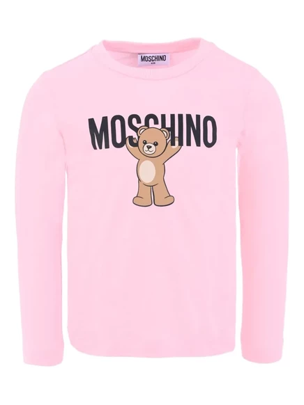Футболка с длинными рукавами и принтом плюшевого мишки Moschino Kids pink