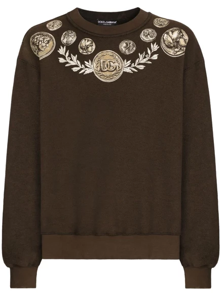 Хлопковая толстовка Dolce & Gabbana с графическим принтом brown