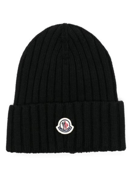 Женская вязаная шапка Moncler с логотипом, черная