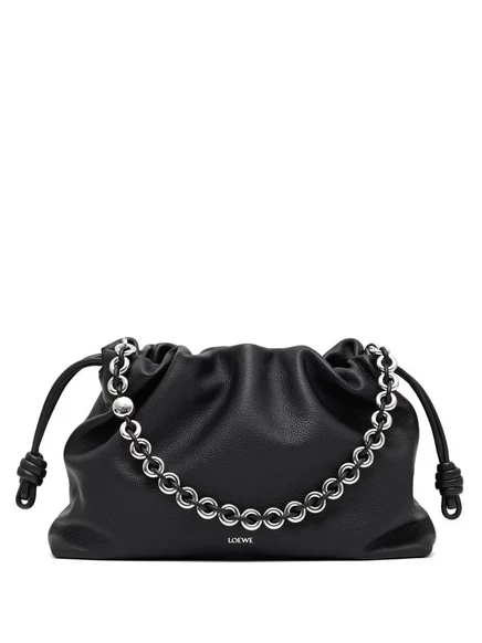 Большая сумка-ведро LOEWE для фламенко на цепочке и ремешке black