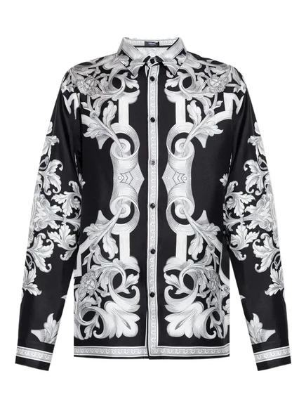 Шелковая рубашка с принтом Versace Barocco black