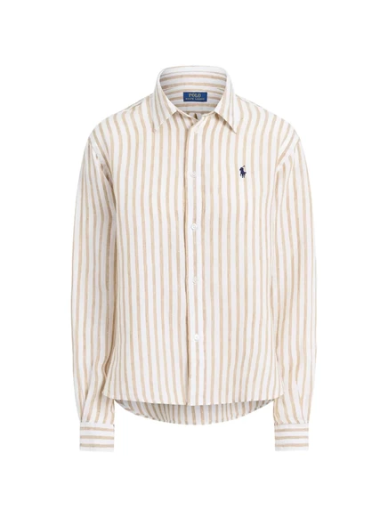 Женская льняная рубашка Polo Ralph Lauren в полоску, белая