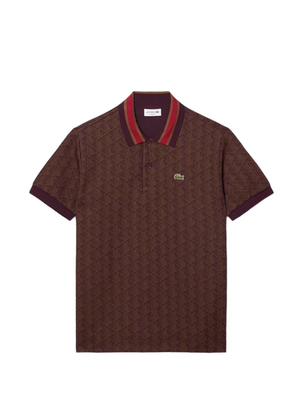 Мужское поло Lacoste с монограммой, коричневое