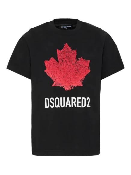 Детская футболка DSQUARED2 Kids с кленовым листом, черная