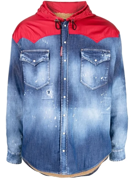 Мужская джинсовая куртка DSquared2 с капюшоном, синяя