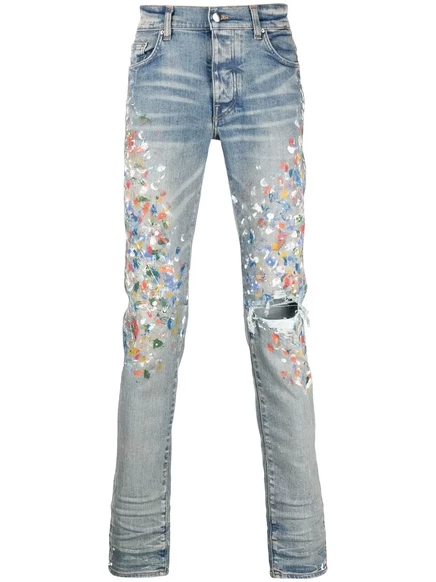 Мужские джинсы Amiri Painter skinny с краской, синие