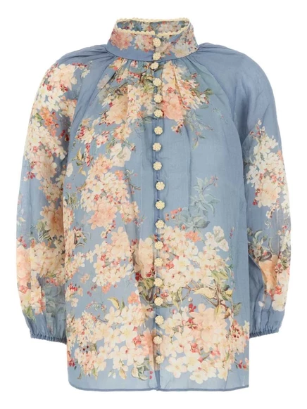 Волнистая блузка в каскадном стиле от ZIMMERMANN blue