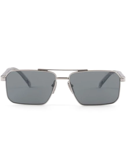 Солнцезащитные очки в прямоугольной оправе с двойным мостом Prada Eyewear silver