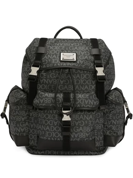 Мужской рюкзак Dolce & Gabbana из жаккарда с пряжкой, черный